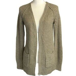 Cardigan Lagenlook Open Front Tan/Khaki Long‎ Sleeve Open Front Sweater Med